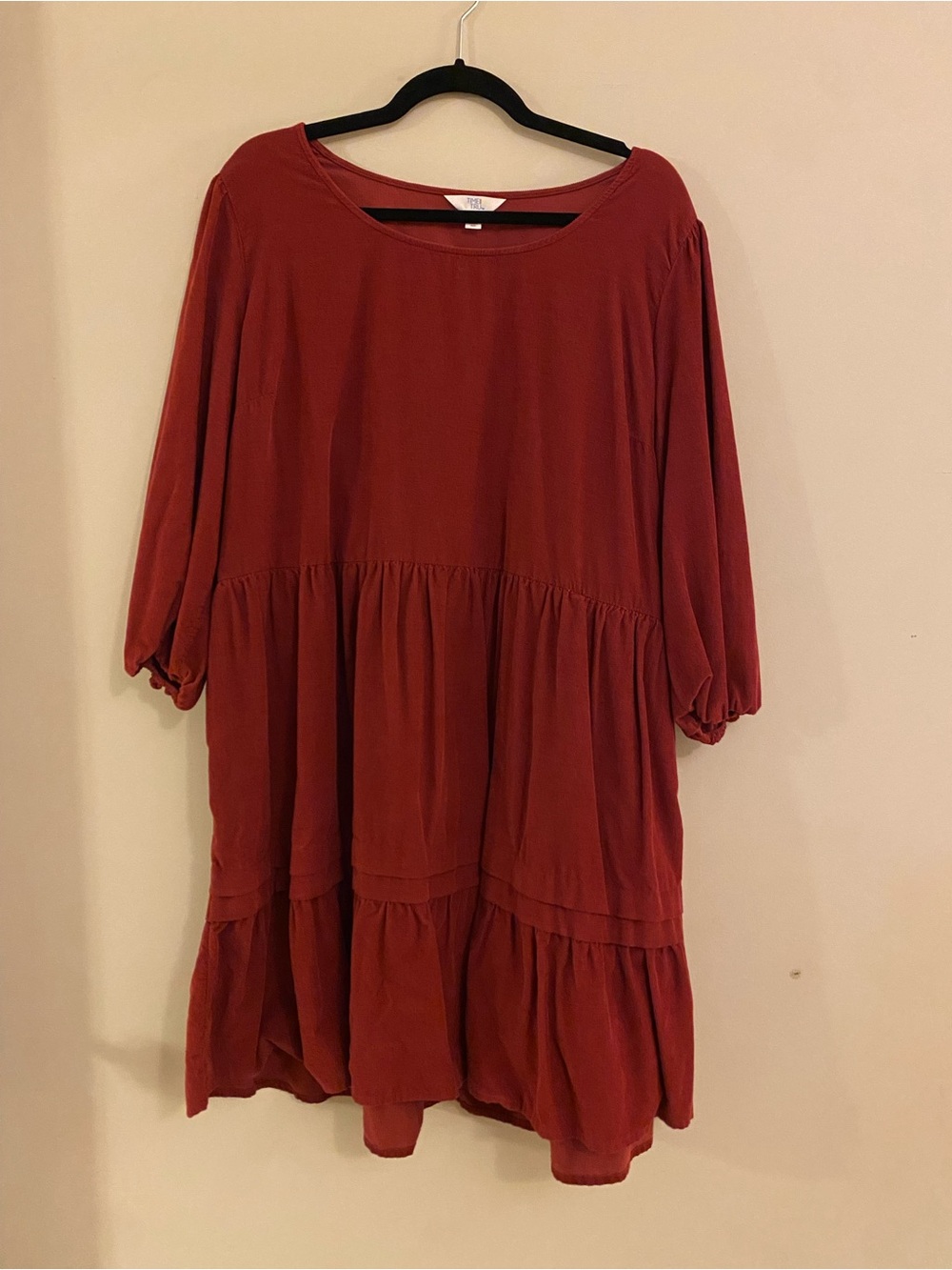 Time and Tru Velvet Rust Red Tiered Long Sleeve Dress size XL